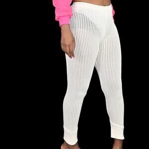 Ruve Loom Pants Beige 3D Knit Crochet Slim Pull On Swim Coverup Knitwear Small